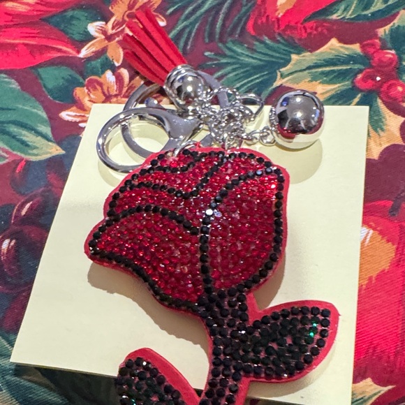 Red Rose Keychain with Rhinestones - Picture 2 of 2
